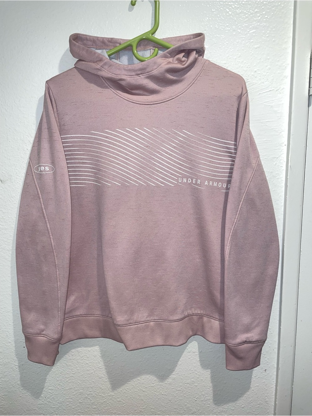 🌸 Under Armour ColdGear Funnel Neck Hoodie Pink Graphic Wave Fleece Womens Large
